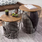 Hasting Home Lot de 2 tables gigognes avec rangement – Tables d'appoint avec plateaux en bois amovibles et structure en panier métallique