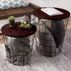 Hasting Home Lot de 2 tables gigognes avec rangement – Tables d'appoint avec plateaux en bois amovibles et structure en panier métallique