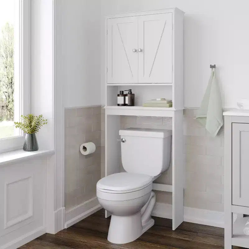 Flash Furniture Dune Meuble de rangement pour salle de bain au-dessus des toilettes avec portes à fermeture magnétique, étagère de placard réglable, étagère inférieure ouverte