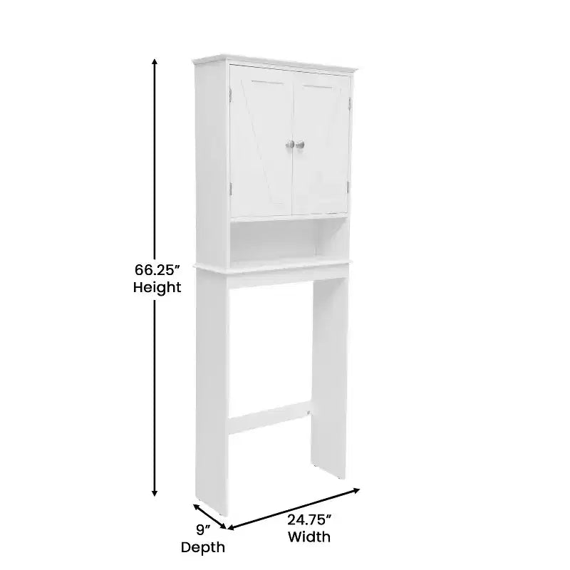 Flash Furniture Dune Meuble de rangement pour salle de bain au-dessus des toilettes avec portes à fermeture magnétique, étagère de placard réglable, étagère inférieure ouverte