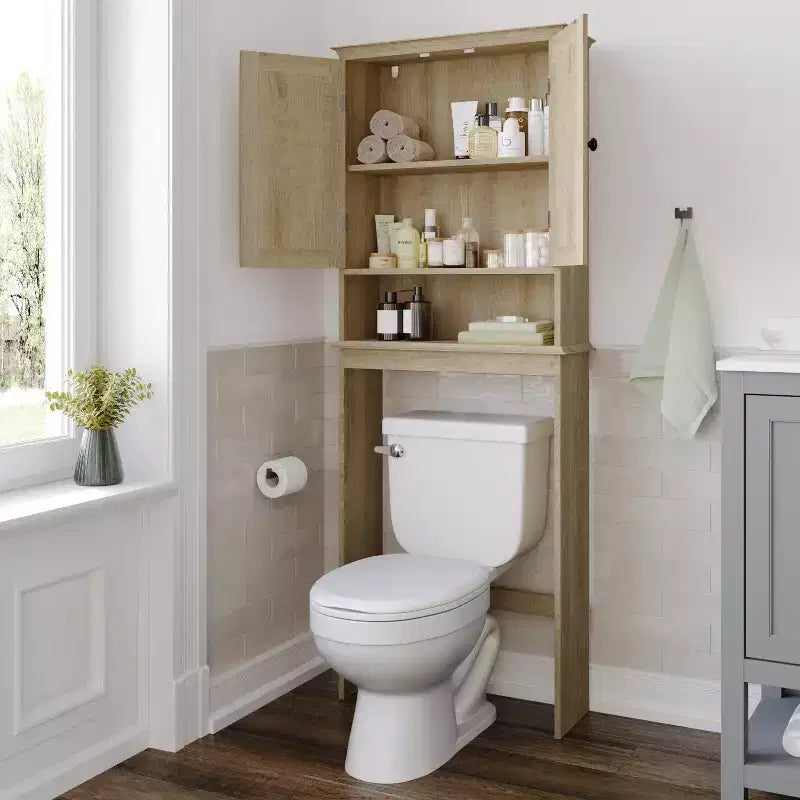 Flash Furniture Dune Meuble de rangement pour salle de bain au-dessus des toilettes avec portes à fermeture magnétique, étagère de placard réglable, étagère inférieure ouverte