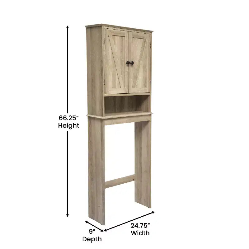 Flash Furniture Dune Meuble de rangement pour salle de bain au-dessus des toilettes avec portes à fermeture magnétique, étagère de placard réglable, étagère inférieure ouverte