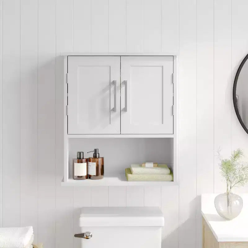 Meuble de rangement mural de salle de bain Flash Furniture Vega avec portes à fermeture magnétique, étagère réglable et étagère inférieure ouverte