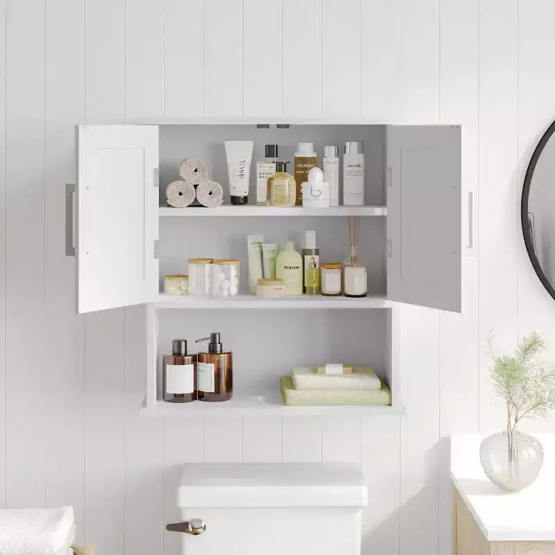 Meuble de rangement mural de salle de bain Flash Furniture Vega avec portes à fermeture magnétique, étagère réglable et étagère inférieure ouverte