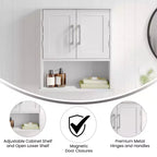 Meuble de rangement mural de salle de bain Flash Furniture Vega avec portes à fermeture magnétique, étagère réglable et étagère inférieure ouverte