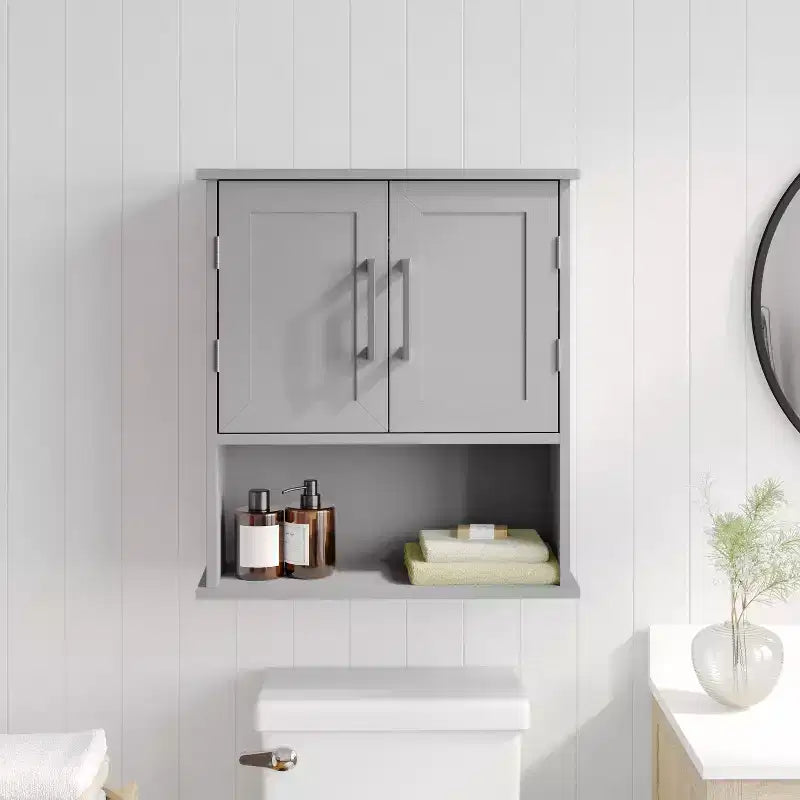 Meuble de rangement mural de salle de bain Flash Furniture Vega avec portes à fermeture magnétique, étagère réglable et étagère inférieure ouverte
