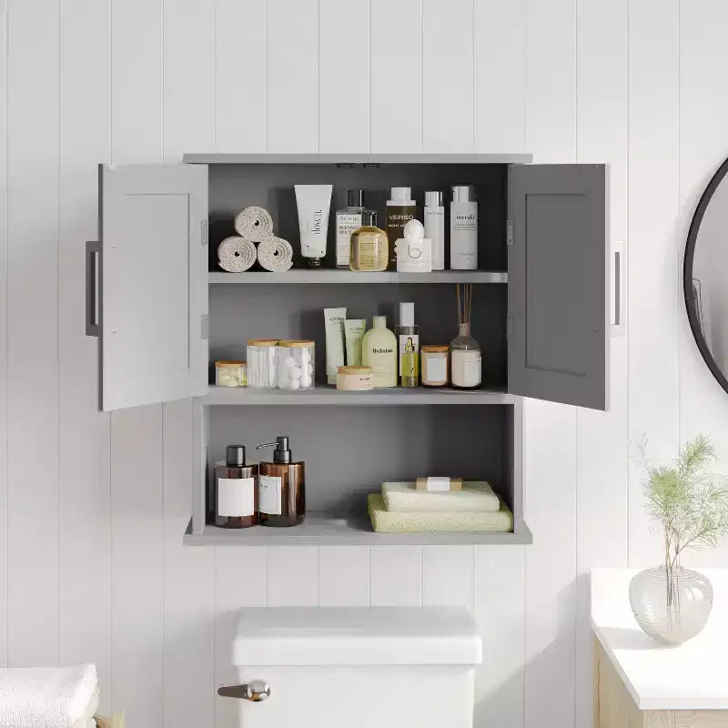Meuble de rangement mural de salle de bain Flash Furniture Vega avec portes à fermeture magnétique, étagère réglable et étagère inférieure ouverte