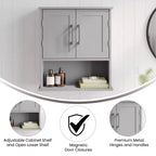 Meuble de rangement mural de salle de bain Flash Furniture Vega avec portes à fermeture magnétique, étagère réglable et étagère inférieure ouverte