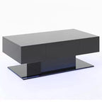 Table Basse LED Costway avec 2 Tiroirs, Lumières LED Dimmables 20 Couleurs et Télécommande Blanc/Noir