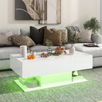 Table Basse LED Costway avec 2 Tiroirs, Lumières LED Dimmables 20 Couleurs et Télécommande Blanc/Noir