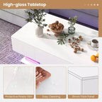 Table Basse LED Costway avec 2 Tiroirs, Lumières LED Dimmables 20 Couleurs et Télécommande Blanc/Noir