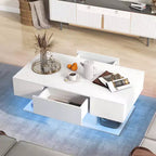 Table Basse LED Costway avec 2 Tiroirs, Lumières LED Dimmables 20 Couleurs et Télécommande Blanc/Noir