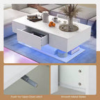 Table Basse LED Costway avec 2 Tiroirs, Lumières LED Dimmables 20 Couleurs et Télécommande Blanc/Noir