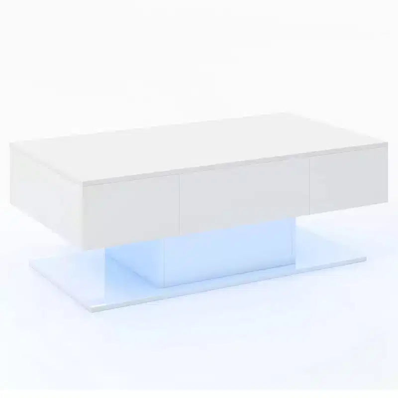 Table Basse LED Costway avec 2 Tiroirs, Lumières LED Dimmables 20 Couleurs et Télécommande Blanc/Noir