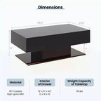 Table Basse LED Costway avec 2 Tiroirs, Lumières LED Dimmables 20 Couleurs et Télécommande Blanc/Noir