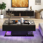 Table Basse LED Costway avec 2 Tiroirs, Lumières LED Dimmables 20 Couleurs et Télécommande Blanc/Noir