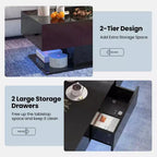 Table Basse LED Costway avec 2 Tiroirs, Lumières LED Dimmables 20 Couleurs et Télécommande Blanc/Noir