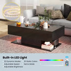 Table Basse LED Costway avec 2 Tiroirs, Lumières LED Dimmables 20 Couleurs et Télécommande Blanc/Noir