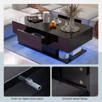 Table Basse LED Costway avec 2 Tiroirs, Lumières LED Dimmables 20 Couleurs et Télécommande Blanc/Noir