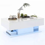 Table Basse LED Costway avec 2 Tiroirs, Lumières LED Dimmables 20 Couleurs et Télécommande Blanc/Noir