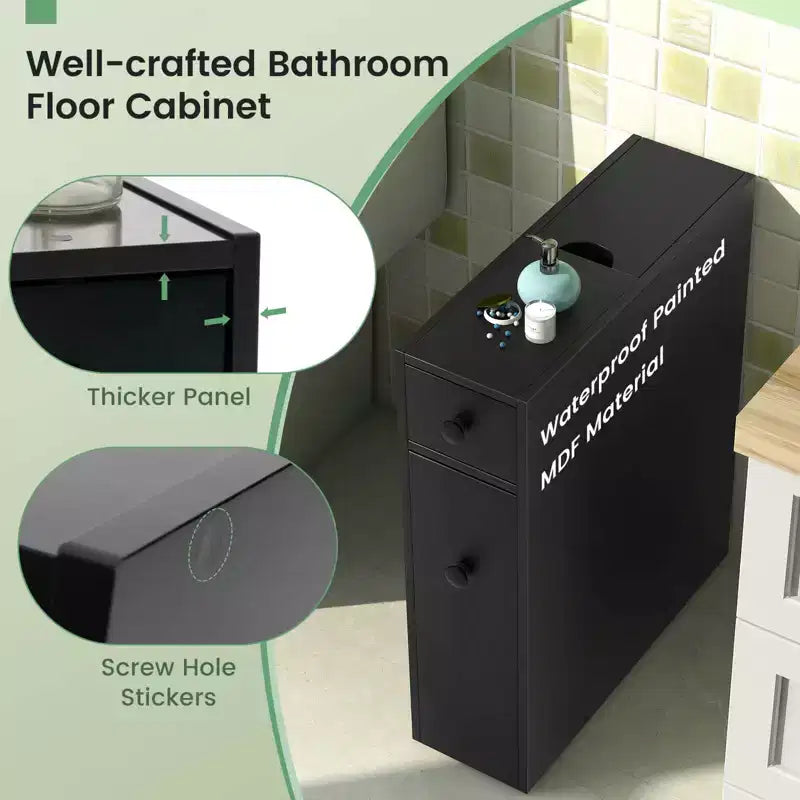 Meuble de Rangement Étroit pour Toilettes Costway avec Dessus Relevable Noir