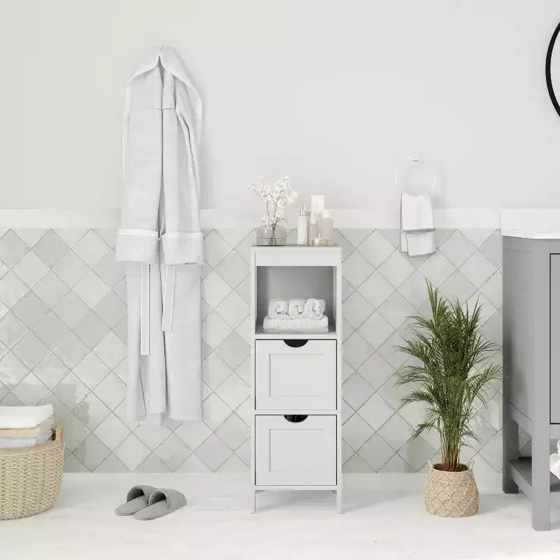 Merrick Lane Meuble de rangement de salle de bain à 2 tiroirs avec étagère ouverte