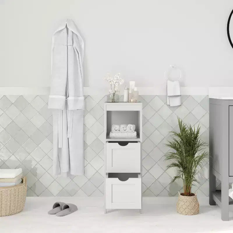 Merrick Lane Meuble de rangement de salle de bain à 2 tiroirs avec étagère ouverte
