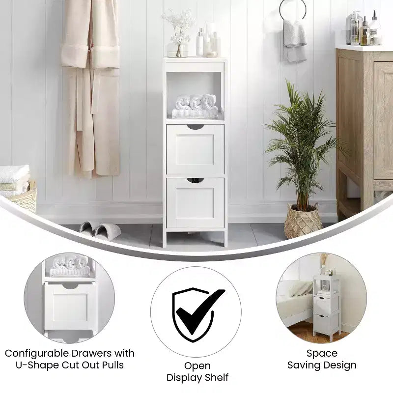 Merrick Lane Meuble de rangement de salle de bain à 2 tiroirs avec étagère ouverte