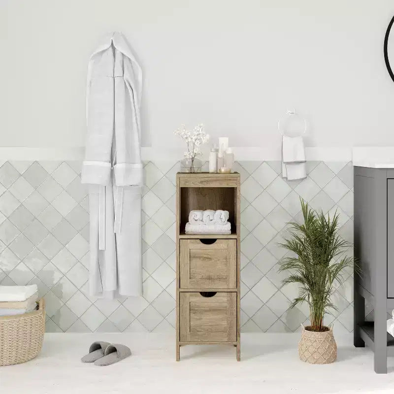 Merrick Lane Meuble de rangement de salle de bain à 2 tiroirs avec étagère ouverte