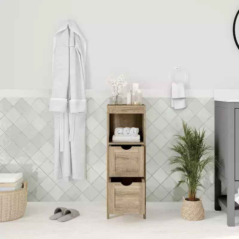 Merrick Lane Meuble de rangement de salle de bain à 2 tiroirs avec étagère ouverte