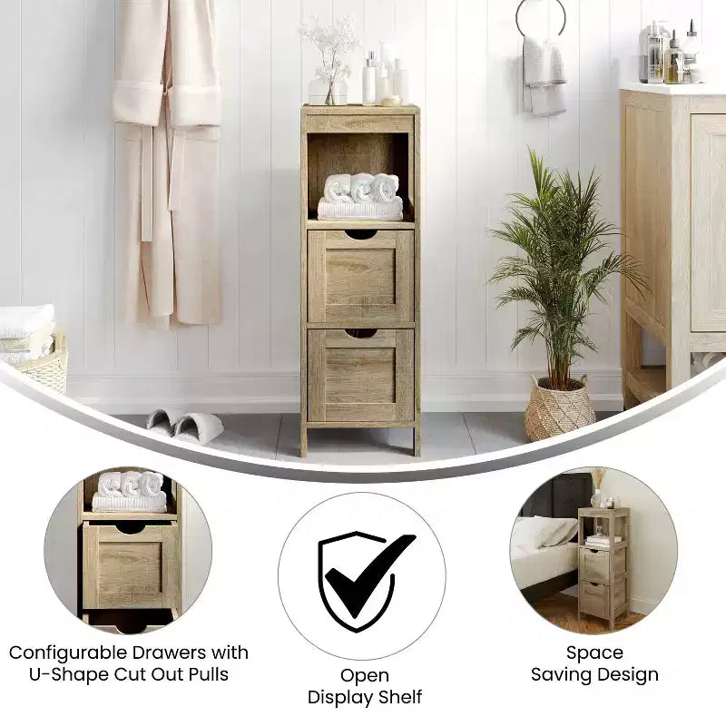 Merrick Lane Meuble de rangement de salle de bain à 2 tiroirs avec étagère ouverte