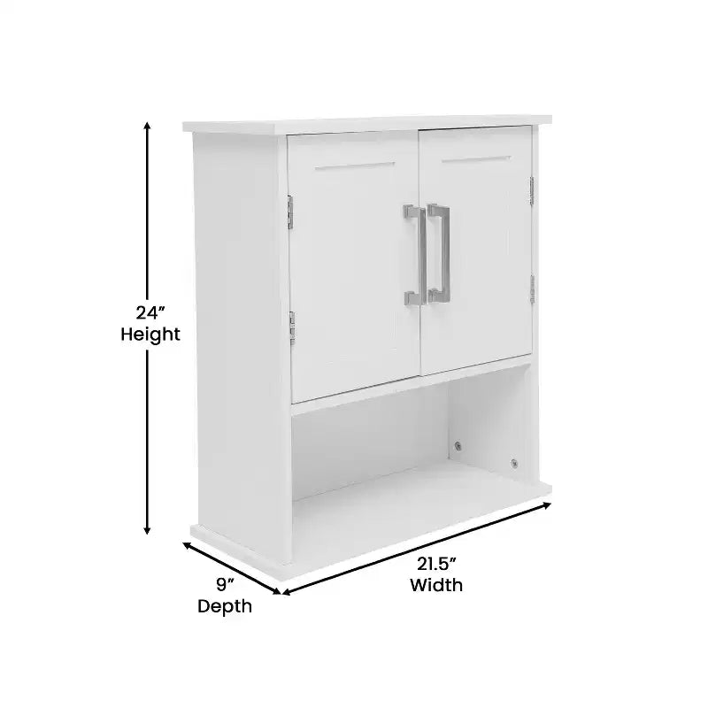 Armoire de salle de bain murale Emma and Oliver avec étagère intérieure réglable, deux portes à fermeture magnétique, étagère inférieure ouverte
