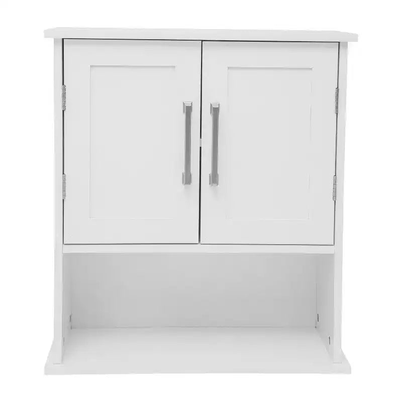 Armoire de salle de bain murale Emma and Oliver avec étagère intérieure réglable, deux portes à fermeture magnétique, étagère inférieure ouverte