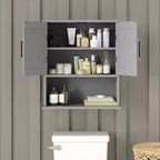 Armoire de salle de bain murale Emma and Oliver avec étagère intérieure réglable, deux portes à fermeture magnétique, étagère inférieure ouverte