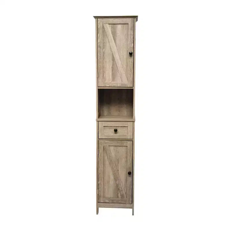 Merrick Lane Meuble de rangement fin en lin avec tiroir, armoires supérieures et inférieures avec portes à fermeture magnétique et étagère ouverte