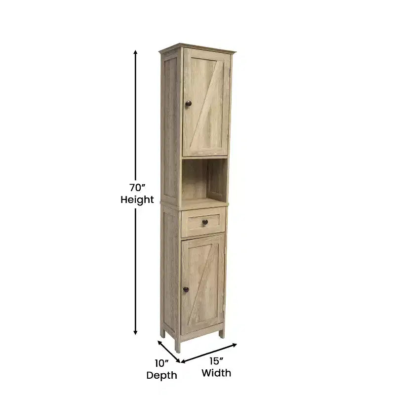 Merrick Lane Meuble de rangement fin en lin avec tiroir, armoires supérieures et inférieures avec portes à fermeture magnétique et étagère ouverte