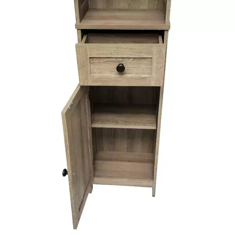 Merrick Lane Meuble de rangement fin en lin avec tiroir, armoires supérieures et inférieures avec portes à fermeture magnétique et étagère ouverte
