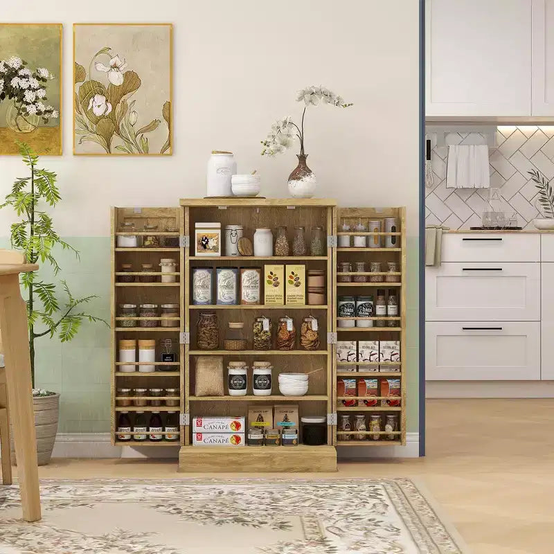 HOMCOM Meuble de Rangement de Cuisine 41", Armoire de Cuisine Autonome avec Portes Doubles, Étagère à 5 Niveaux, 12 Porte-Épices et Étagères Réglables