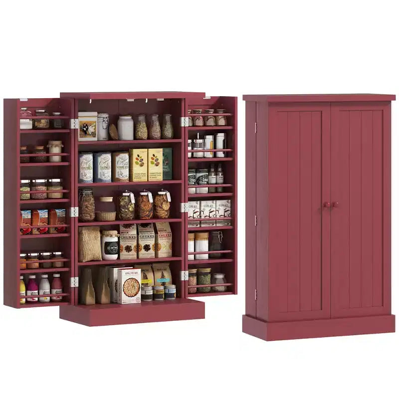HOMCOM Meuble de Rangement de Cuisine 41", Armoire de Cuisine Autonome avec Portes Doubles, Étagère à 5 Niveaux, 12 Porte-Épices et Étagères Réglables