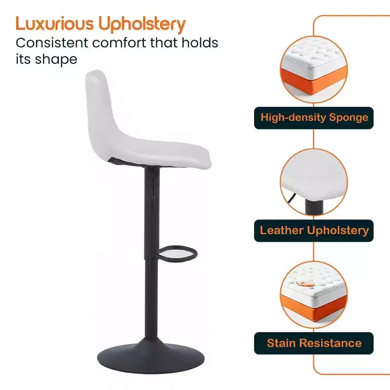 Tabouret de bar moderne LeisureMod Tilbury réglable en hauteur avec revêtement en cuir végétalien et repose-pieds, idéal pour îlot de cuisine, comptoir ou bar à domicile