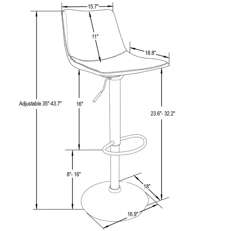 Tabouret de bar moderne LeisureMod Tilbury réglable en hauteur avec revêtement en cuir végétalien et repose-pieds, idéal pour îlot de cuisine, comptoir ou bar à domicile