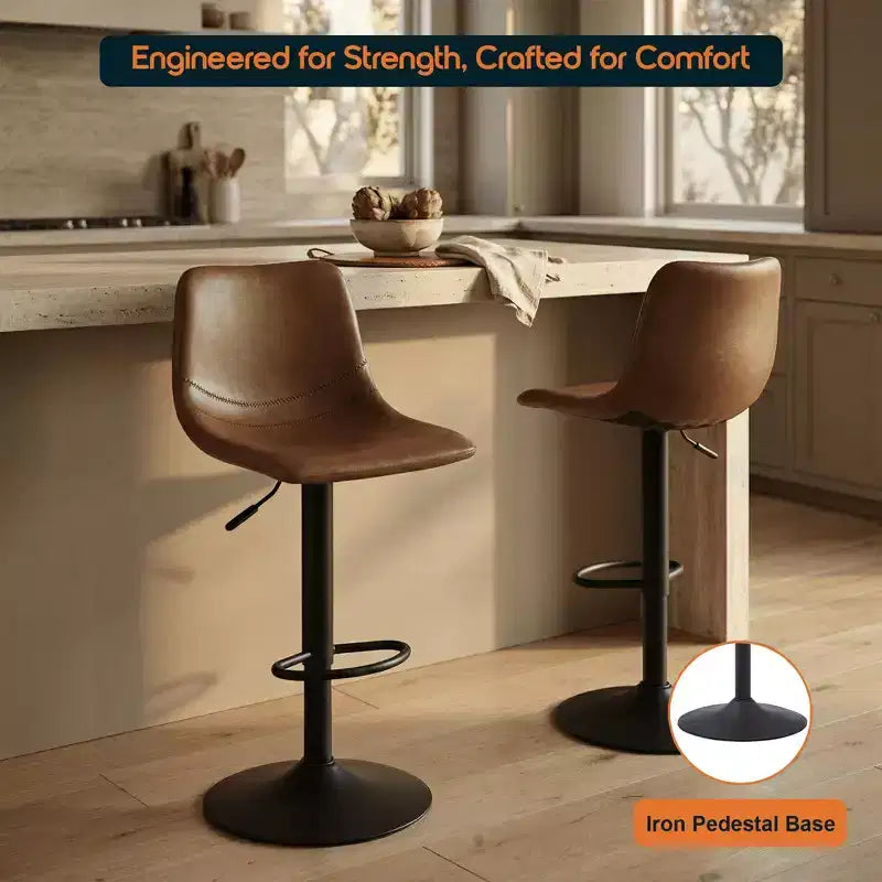 Tabouret de bar moderne LeisureMod Tilbury réglable en hauteur avec revêtement en cuir végétalien et repose-pieds, idéal pour îlot de cuisine, comptoir ou bar à domicile
