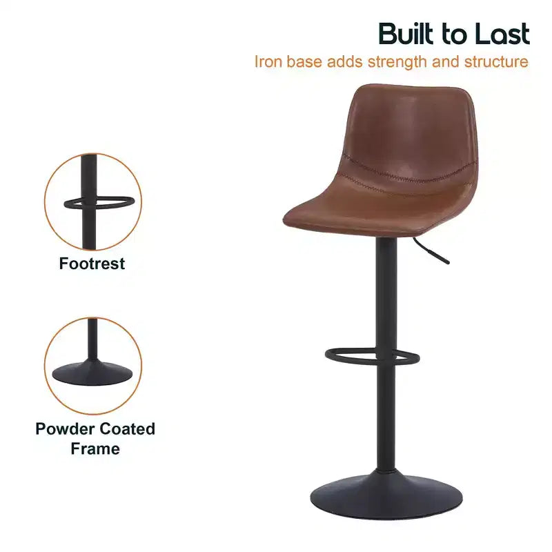 Tabouret de bar moderne LeisureMod Tilbury réglable en hauteur avec revêtement en cuir végétalien et repose-pieds, idéal pour îlot de cuisine, comptoir ou bar à domicile
