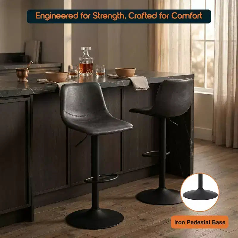 Tabouret de bar moderne LeisureMod Tilbury réglable en hauteur avec revêtement en cuir végétalien et repose-pieds, idéal pour îlot de cuisine, comptoir ou bar à domicile