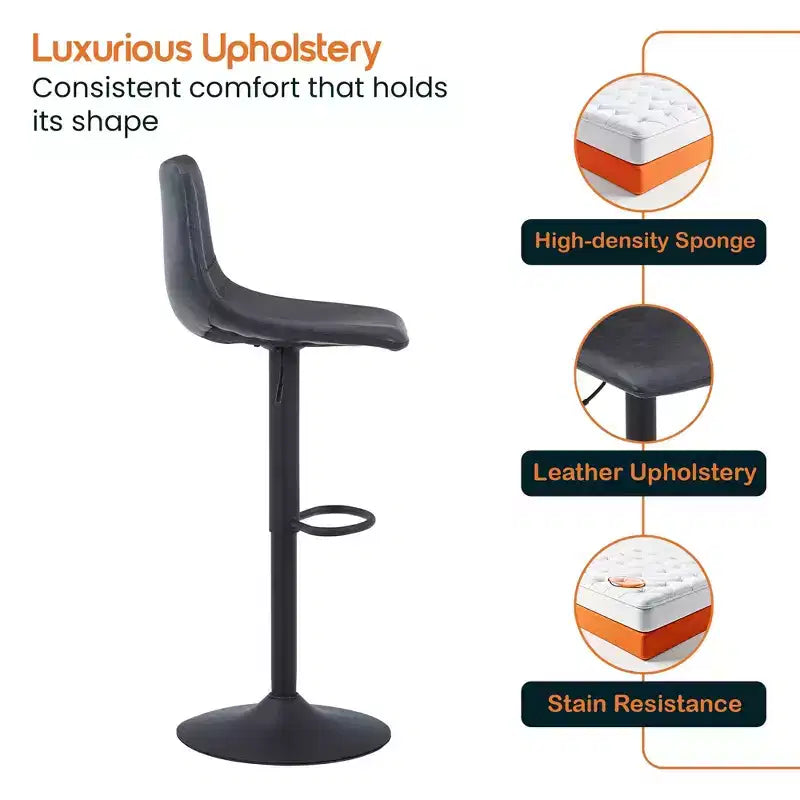 Tabouret de bar moderne LeisureMod Tilbury réglable en hauteur avec revêtement en cuir végétalien et repose-pieds, idéal pour îlot de cuisine, comptoir ou bar à domicile