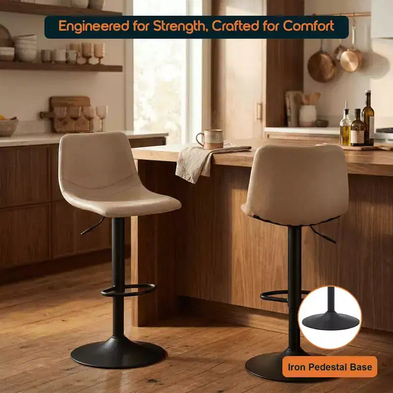 Tabouret de bar moderne LeisureMod Tilbury réglable en hauteur avec revêtement en cuir végétalien et repose-pieds, idéal pour îlot de cuisine, comptoir ou bar à domicile