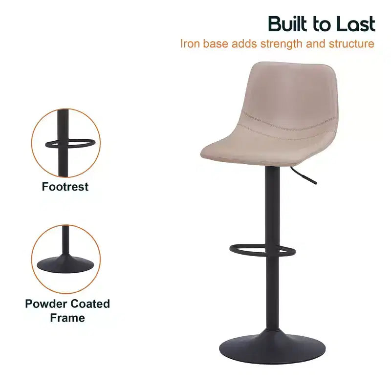 Tabouret de bar moderne LeisureMod Tilbury réglable en hauteur avec revêtement en cuir végétalien et repose-pieds, idéal pour îlot de cuisine, comptoir ou bar à domicile
