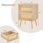 Costway Table de chevet en rotin 1/2 pièce Table d'appoint de style bohème avec 2 tiroirs de rangement Naturel