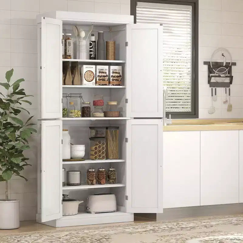 HOMCOM Buffet de Cuisine Traditionnel Autonome de 72 po avec 2 Armoires et Étagères Réglables