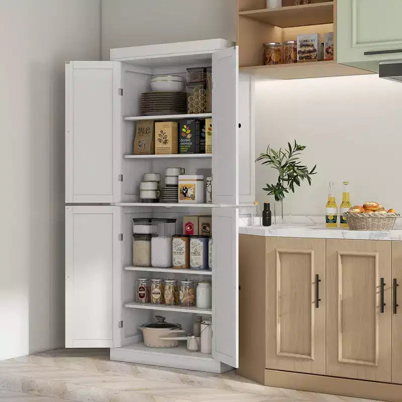 HOMCOM Buffet de Cuisine Traditionnel Autonome de 72 po avec 2 Armoires et Étagères Réglables